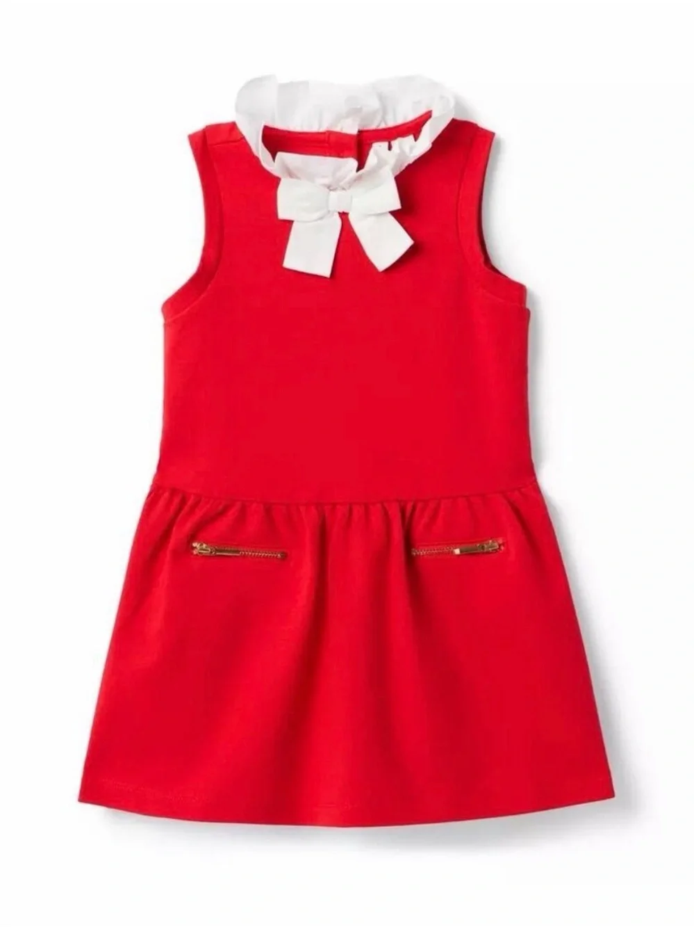 Janie and Jack Red Sleeveless Dress with White Bow Collar